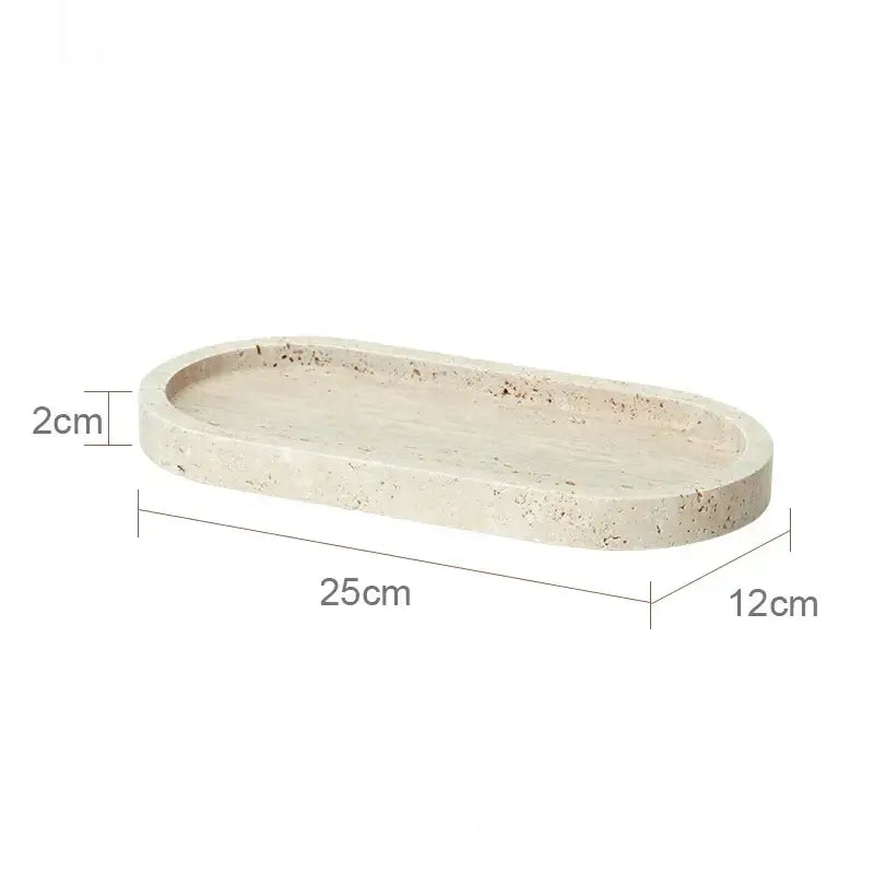 Beige travertine marble bathroom accessories set with tray