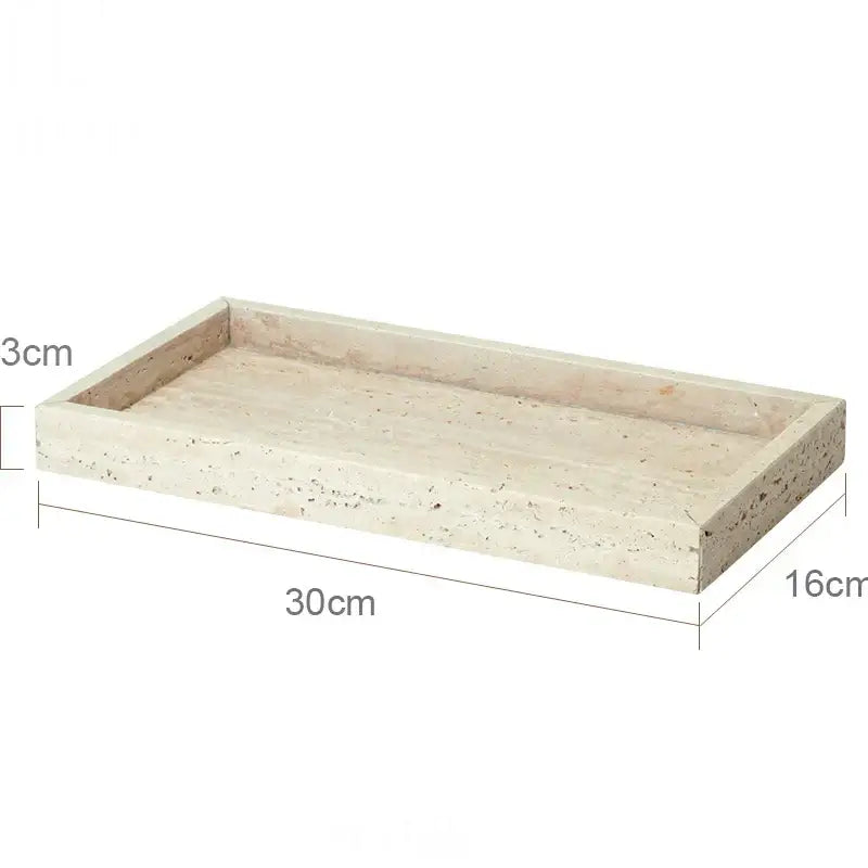 Beige travertine marble bathroom accessories set with tray