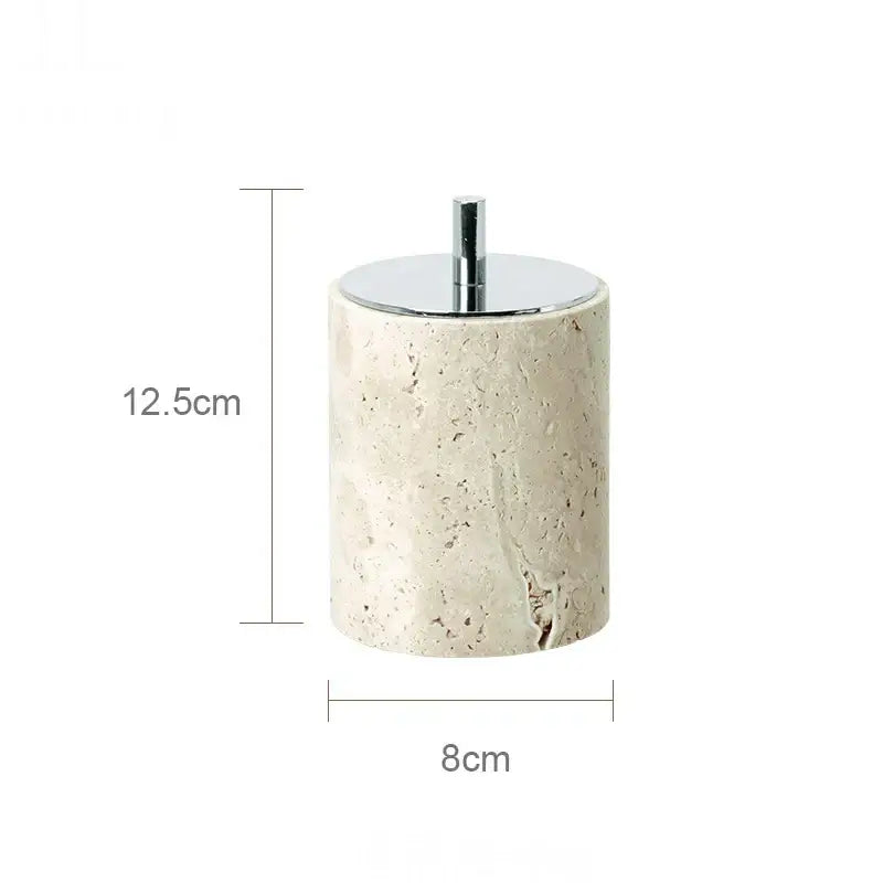 Beige travertine marble bathroom accessories set with tray