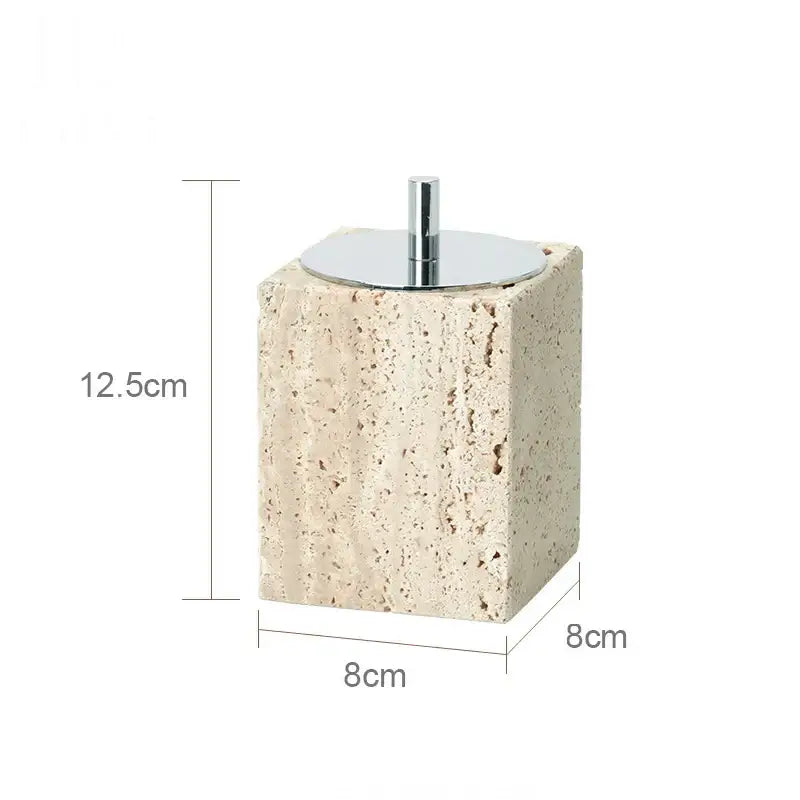 Beige travertine marble bathroom accessories set with tray
