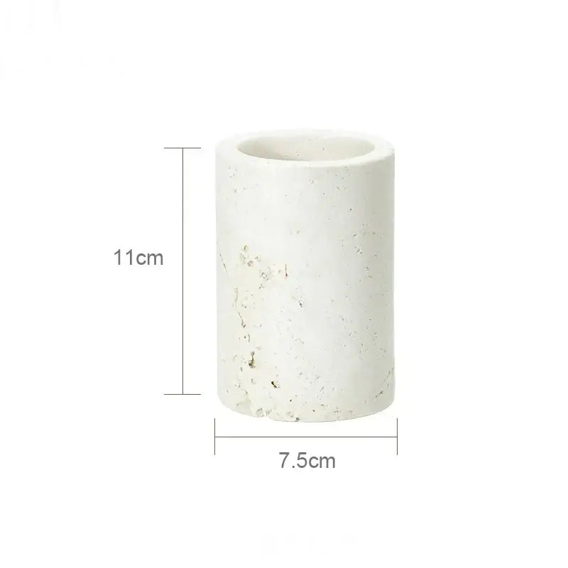 Beige travertine marble bathroom set with chrome pump dispensers