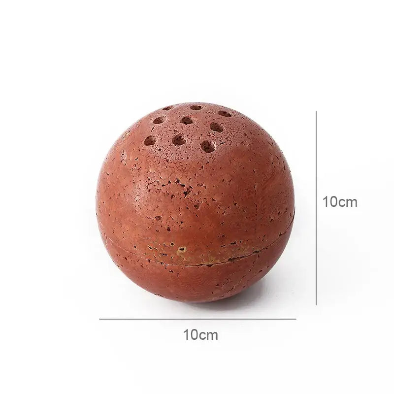 Beige travertine marble sphere incense burner living room decor