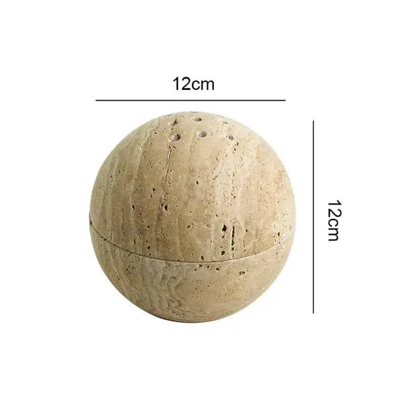 Beige travertine marble sphere incense burner living room decor