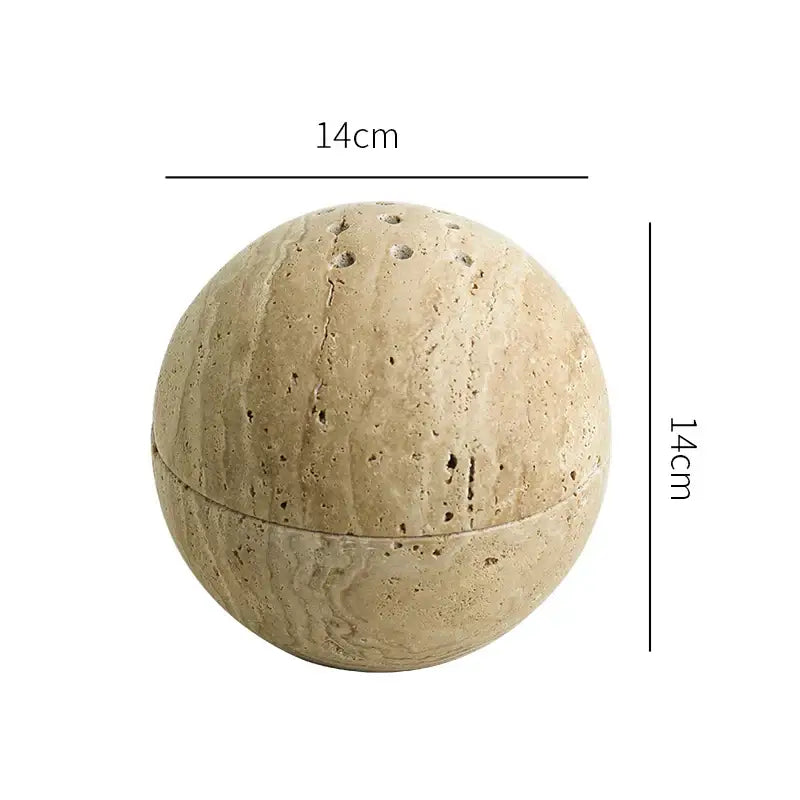 Beige travertine marble sphere incense burner living room decor