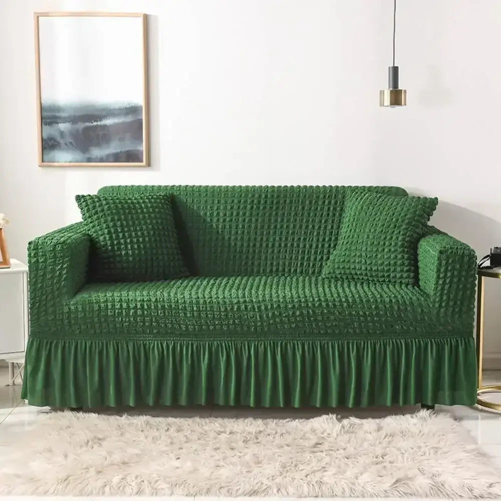 Beige waffle cozy sofa cover living room ruffled solid color slipcover