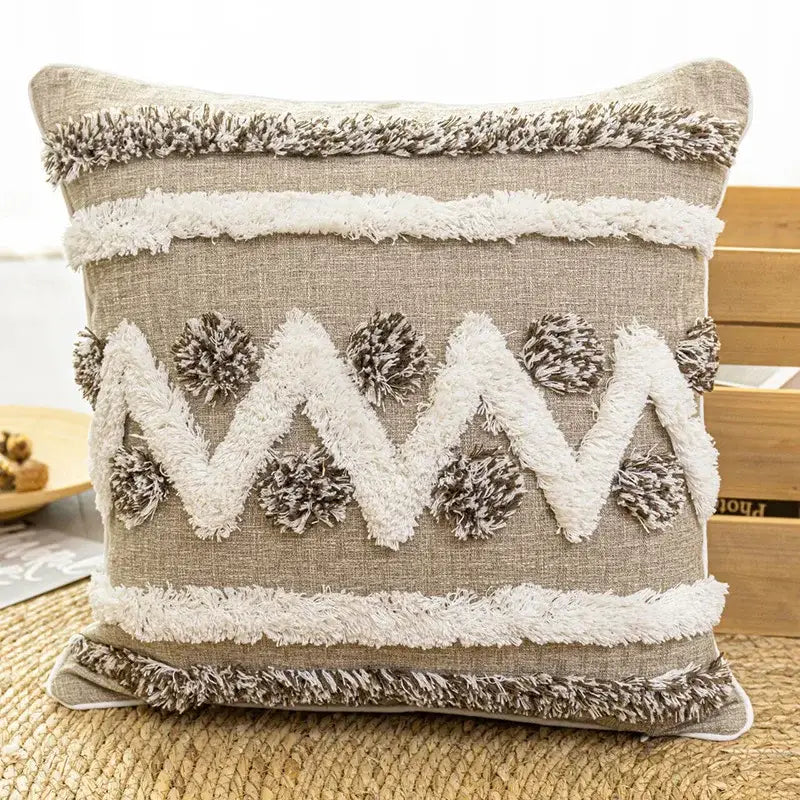 Beige & white diamond tufted zigzag cushion cover living room decor