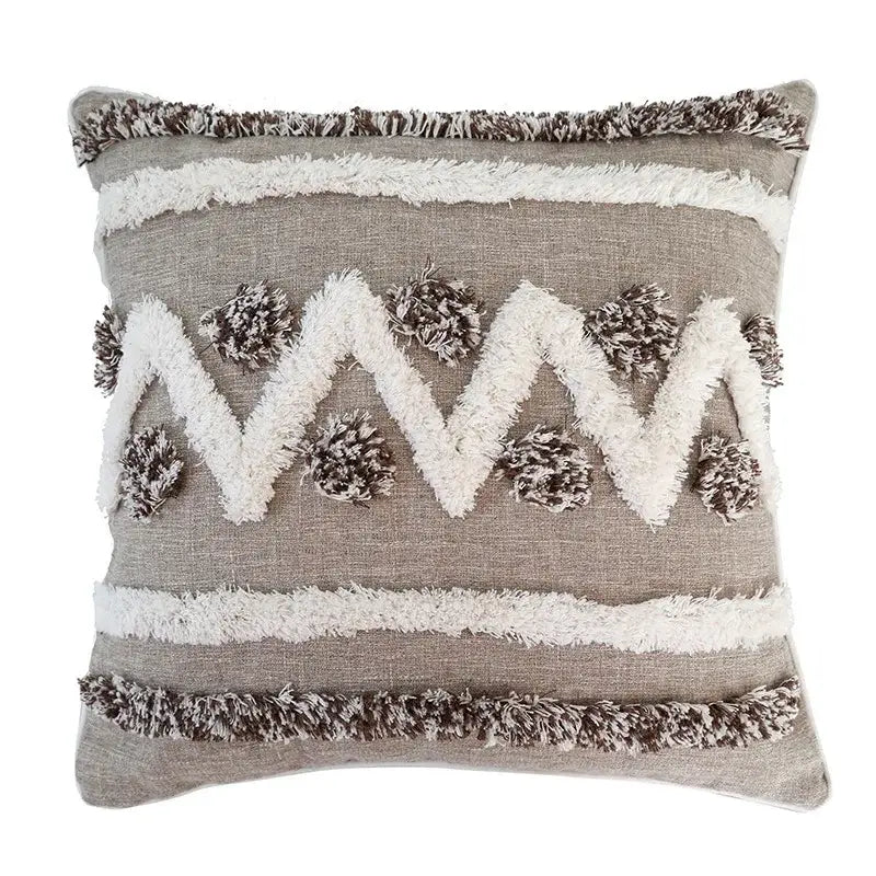 Beige & white diamond tufted zigzag cushion cover living room decor
