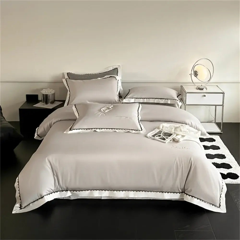 Beige & white hot diamond lace bedding set bedroom duvet cover