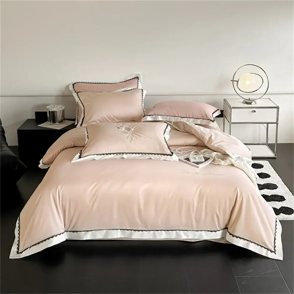 Beige & white hot diamond lace bedding set bedroom duvet cover