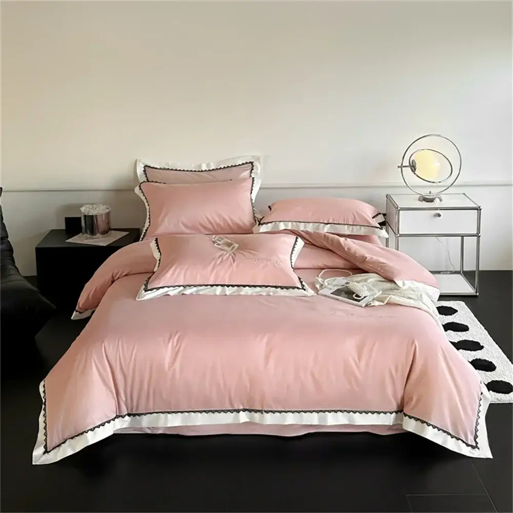 Beige & white hot diamond lace bedding set bedroom duvet cover