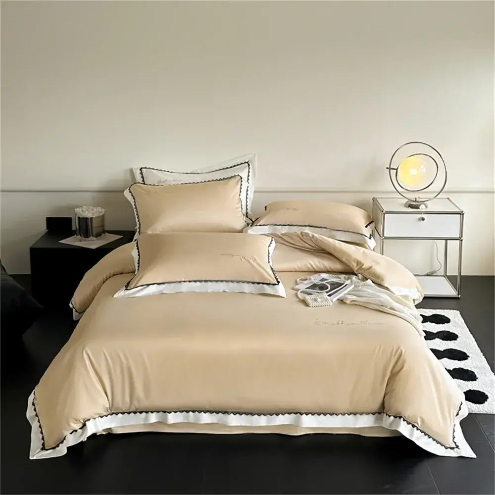 Beige & white hot diamond lace bedding set bedroom duvet cover