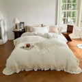 Beige & white lace ruffles bedding set – bedroom duvet cover