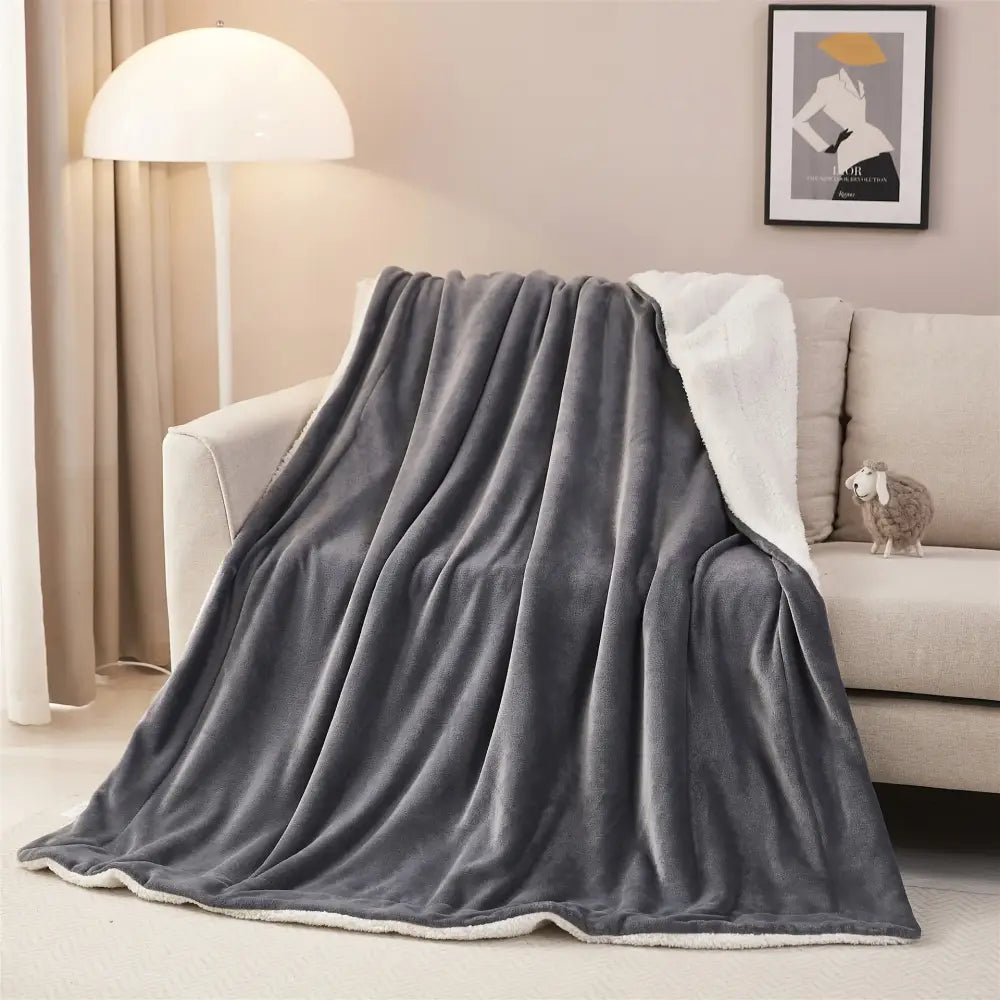Beige & white sherpa twin blanket bedroom cozy sherpa throw