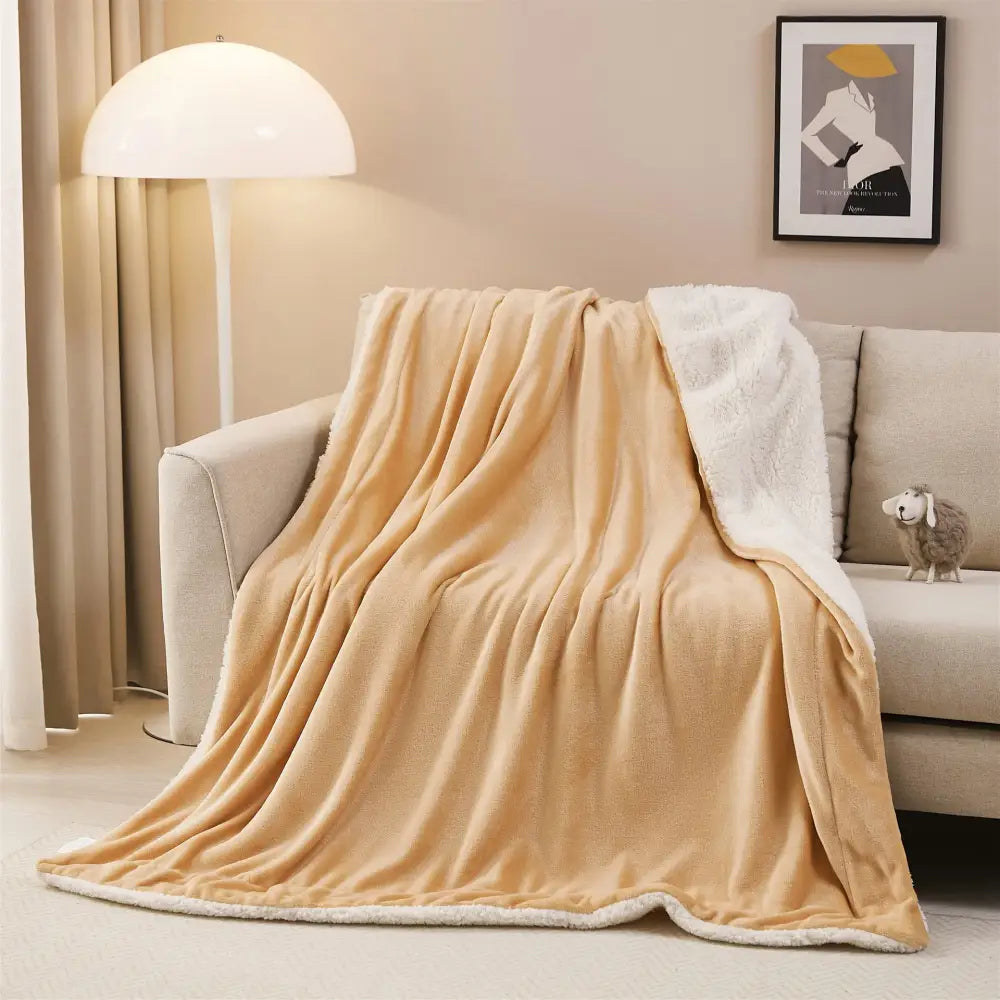 Beige & white sherpa twin blanket bedroom cozy sherpa throw