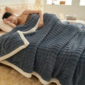 Beige & white striped rabbit plush blanket bedroom quilted throw