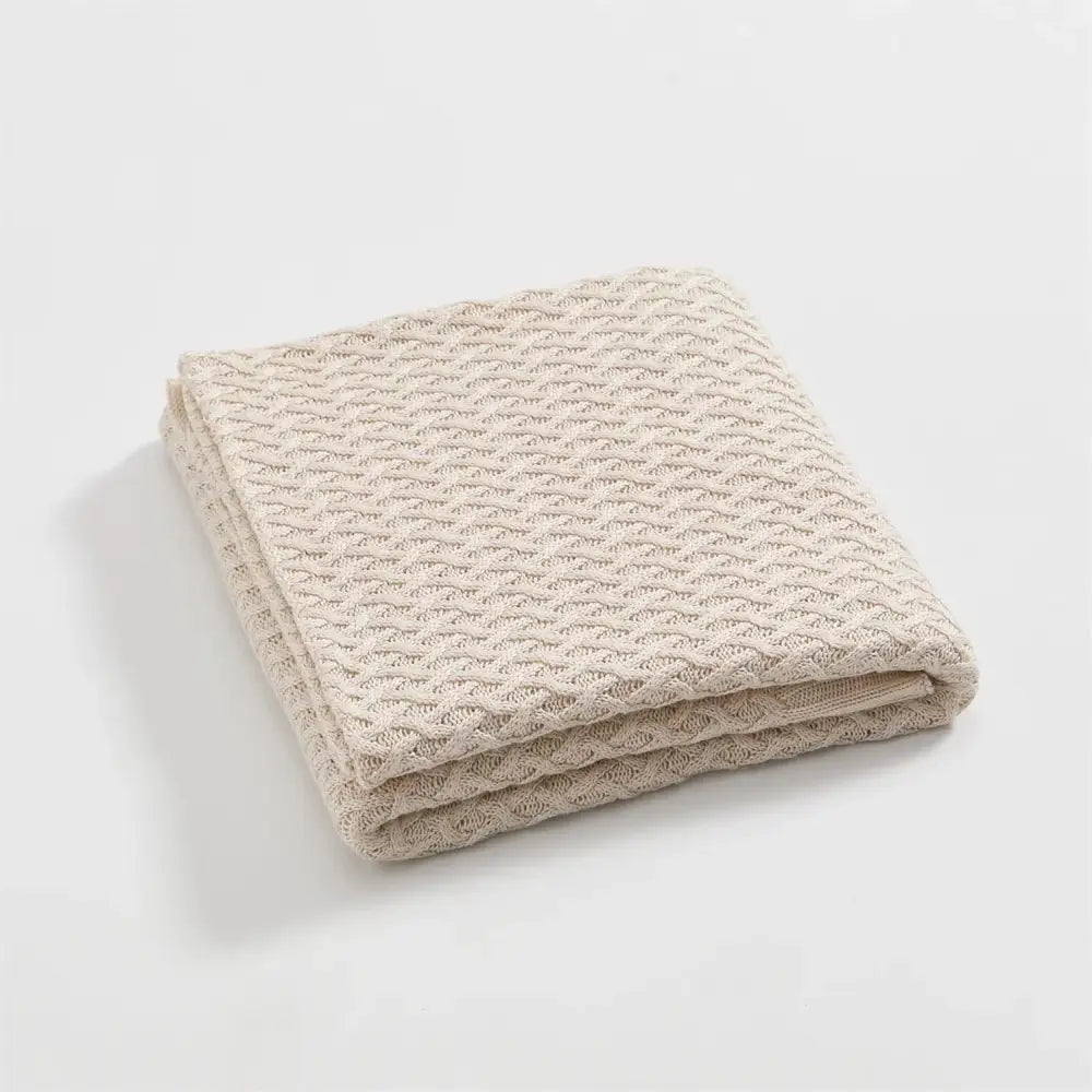 Beige & wine knitted bamboo cool summer air conditioning blanket bedroom