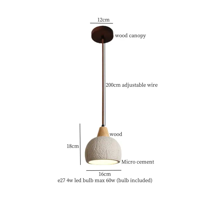 Beige wood grain columnar micro cement pendant light kitchen decor