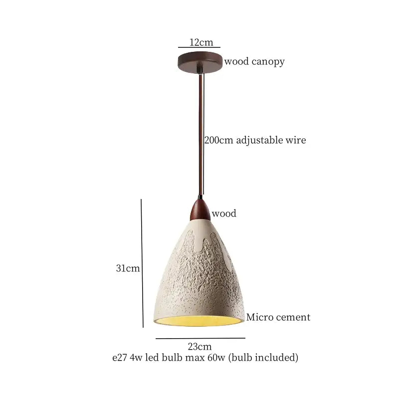 Beige wood grain columnar micro cement pendant light kitchen decor