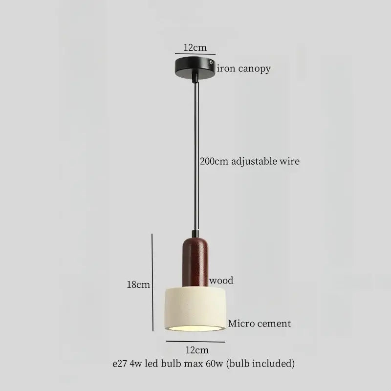 Beige wood grain columnar micro cement pendant light kitchen decor