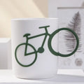 Bicycle green & white ceramic toothbrush holder cup bathroom mug