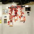 Rustic birdcage rope light fixture with autumn leaves kitchen pendant