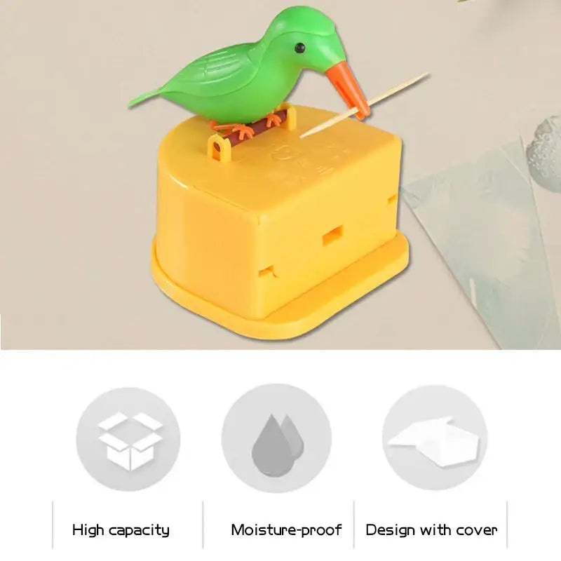 Birdie toothpick holder yellow & green kitchen storage dispenser
