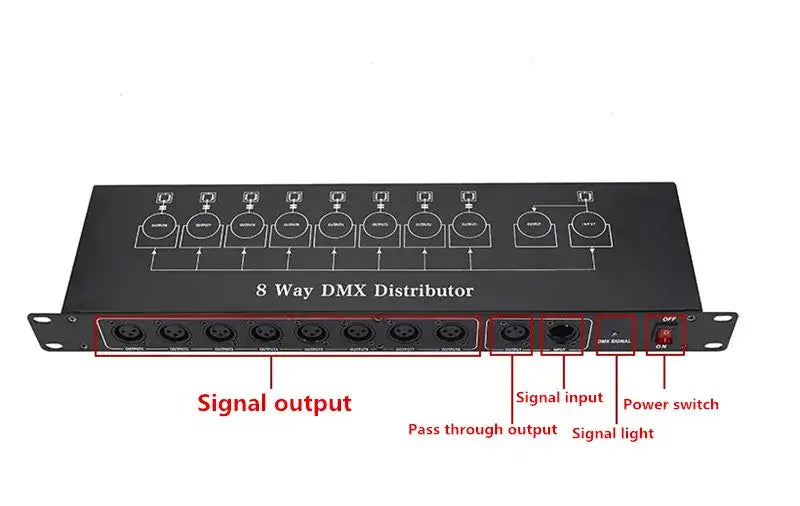 Black 8-way dmx512 splitter stage lighting signal amplifier