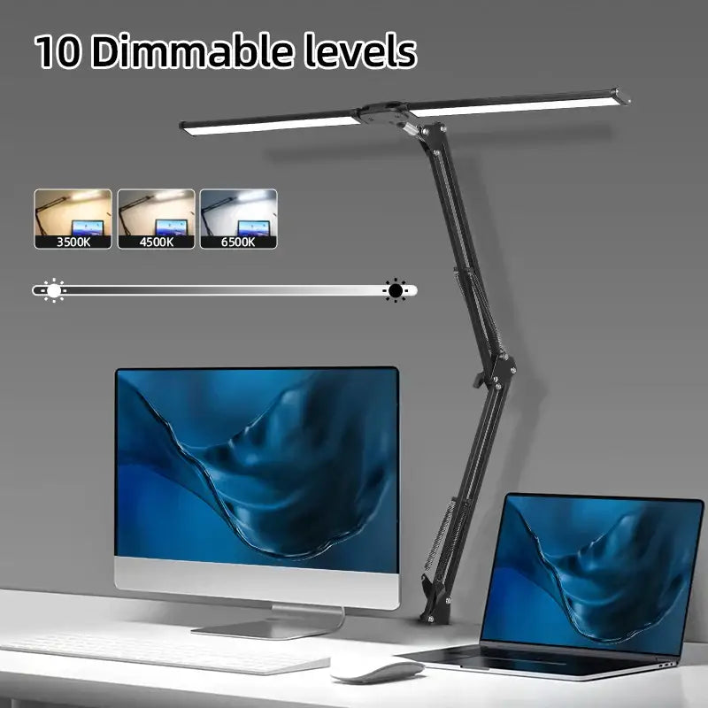 Black adjustable double head led usb table lamp – office desk light