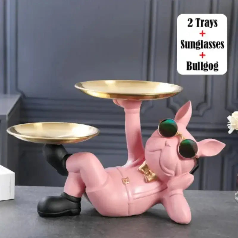 Black and gold bulldog animal figurine living room butler tray
