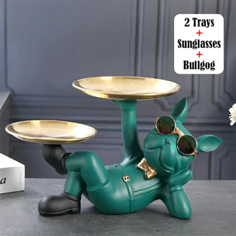 Black and gold bulldog animal figurine living room butler tray