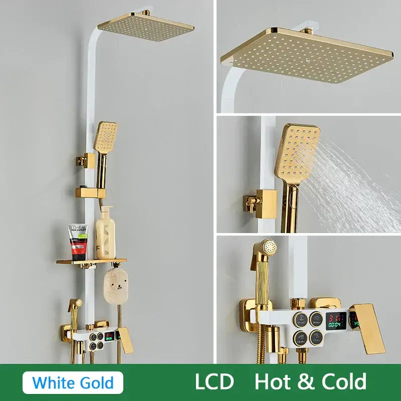 Black and gold decorbites brass lcd thermostatic shower set bathroom