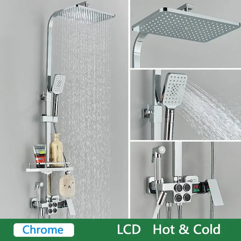 Black and gold decorbites brass lcd thermostatic shower set bathroom