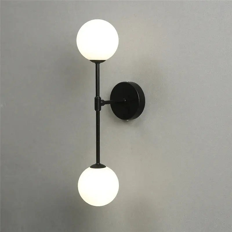 Black and gold glass wall lamp bedroom dual globe sconce