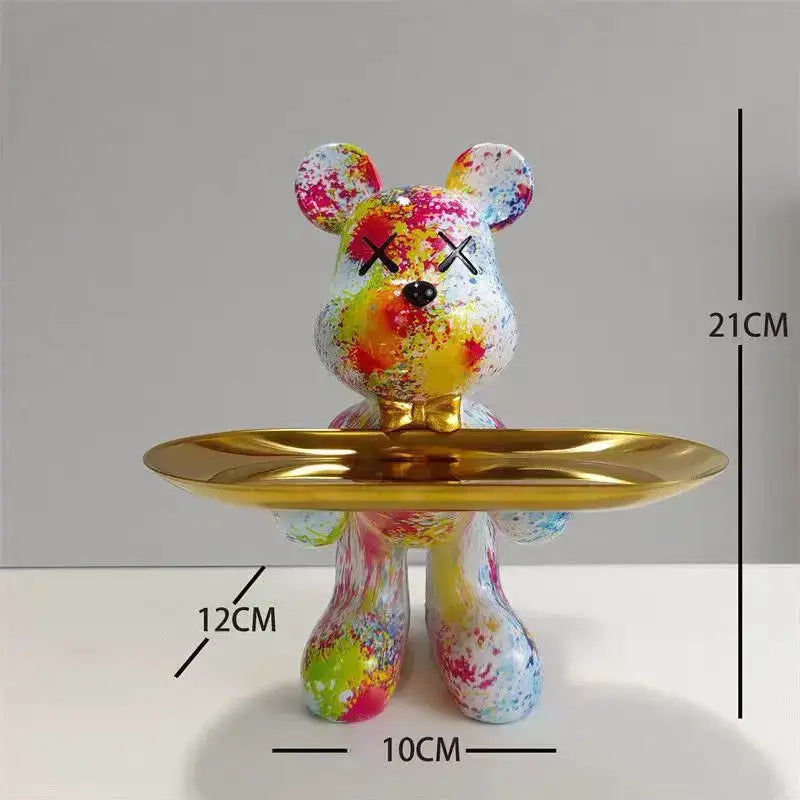 Black and gold graffiti bear figurine living room decor with tray