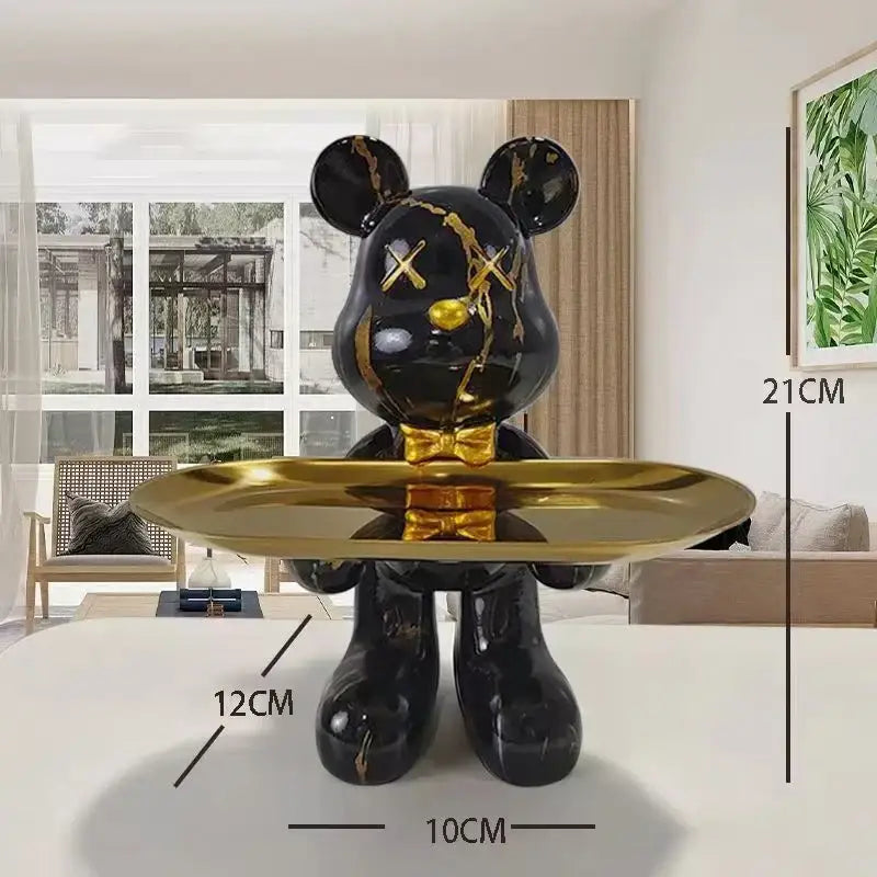 Black and gold graffiti bear figurine living room decor with tray