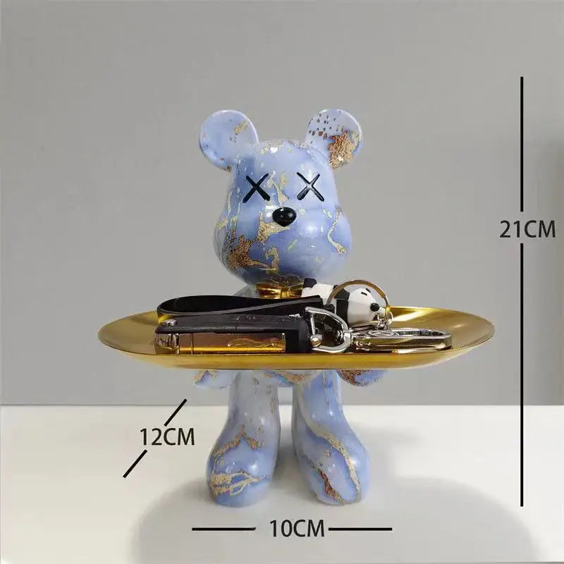 Black and gold graffiti bear figurine living room decor with tray