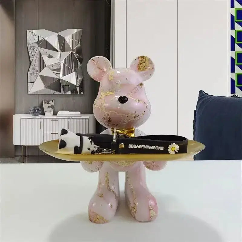 Black and gold graffiti bear figurine living room decor with tray