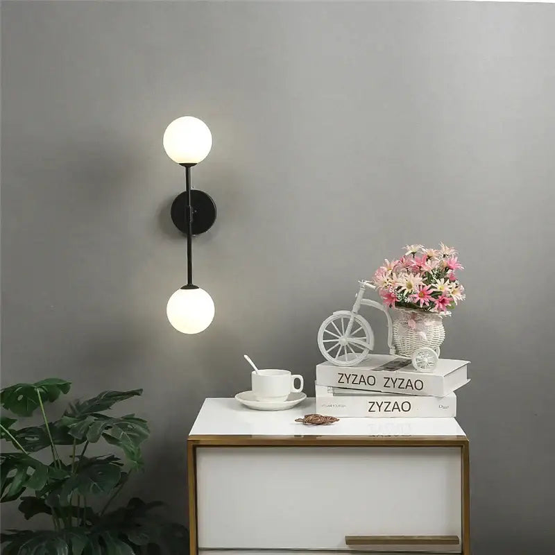 Black and golden glass led wall lamp bedroom sconce
