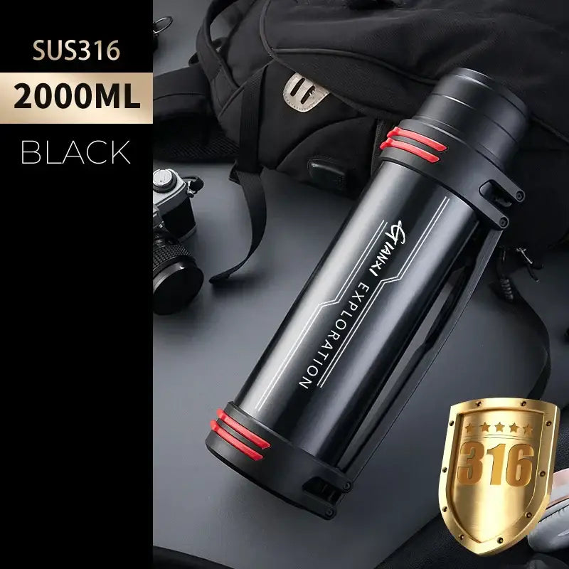 Black and red insulated stainless steel outdoor travel flask kitchen