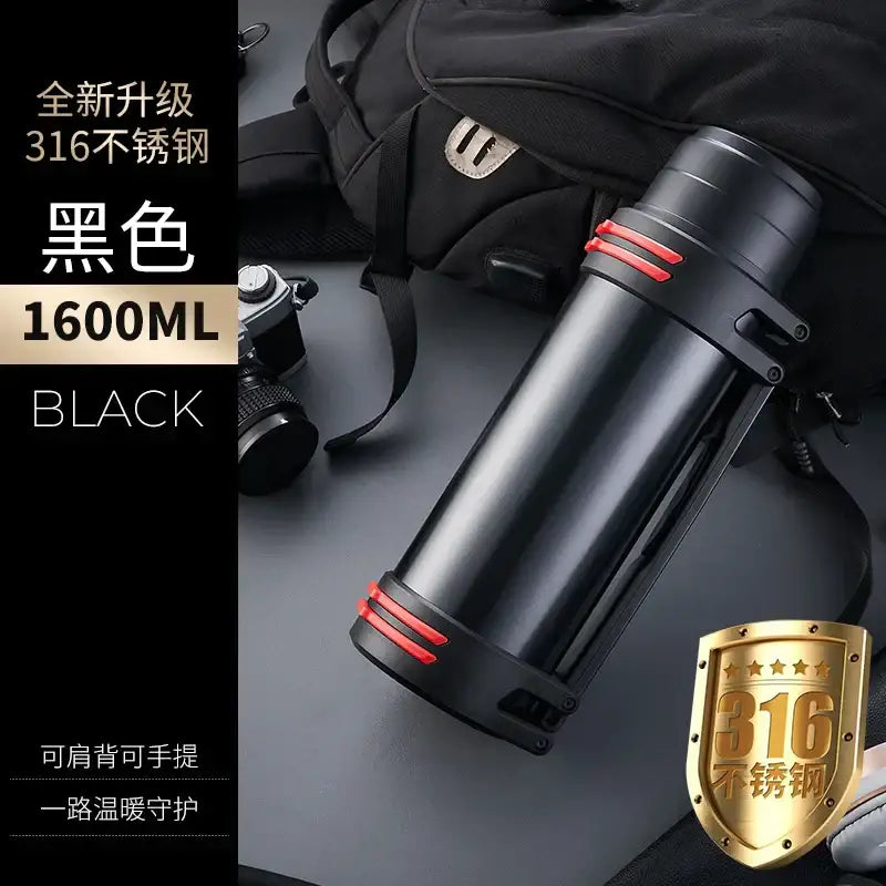 Black and red insulated stainless steel outdoor travel flask kitchen