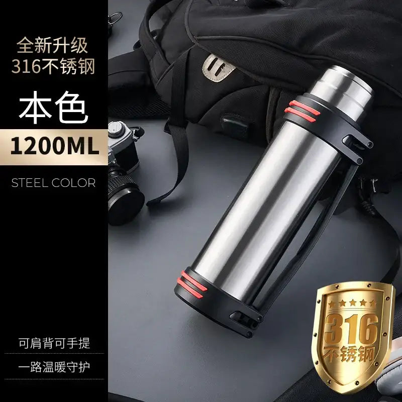 Black and red insulated stainless steel outdoor travel flask kitchen