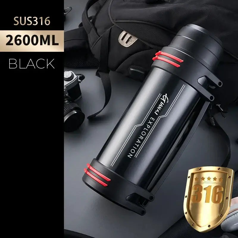 Black and red insulated stainless steel outdoor travel flask kitchen