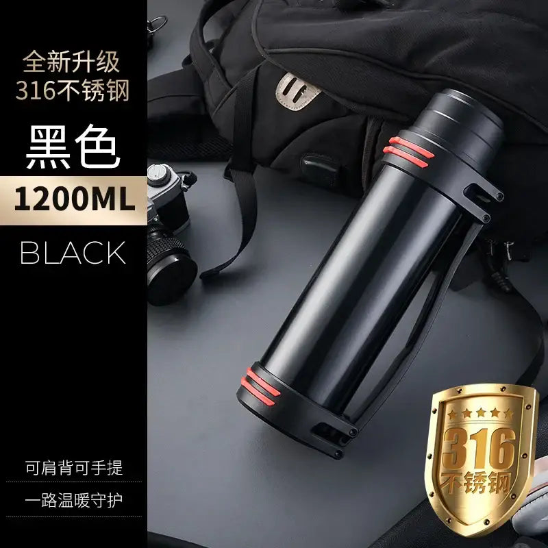 Black and red insulated stainless steel outdoor travel flask kitchen