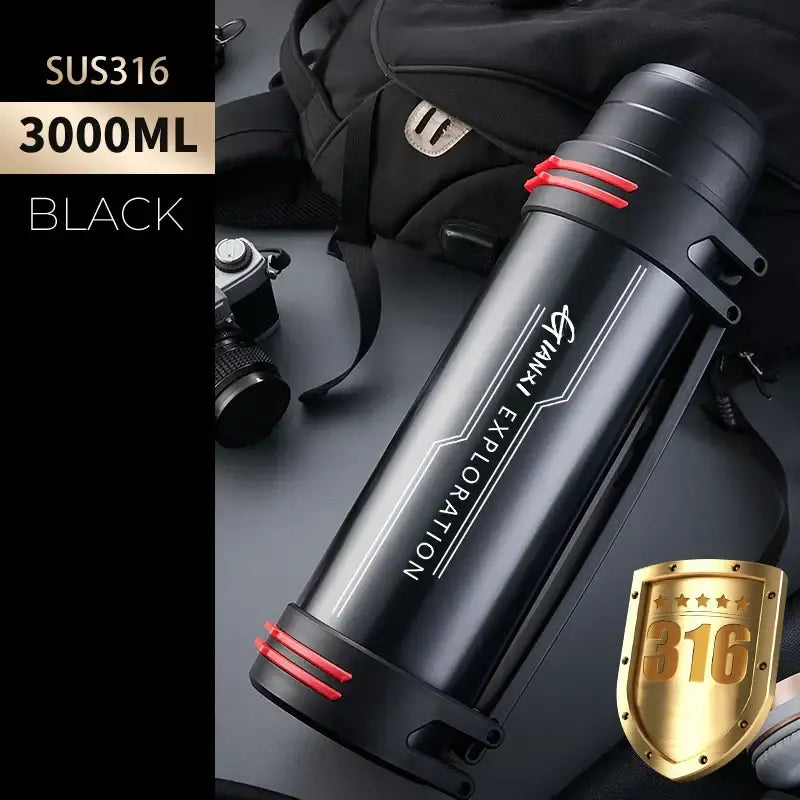 Black and red insulated stainless steel outdoor travel flask kitchen