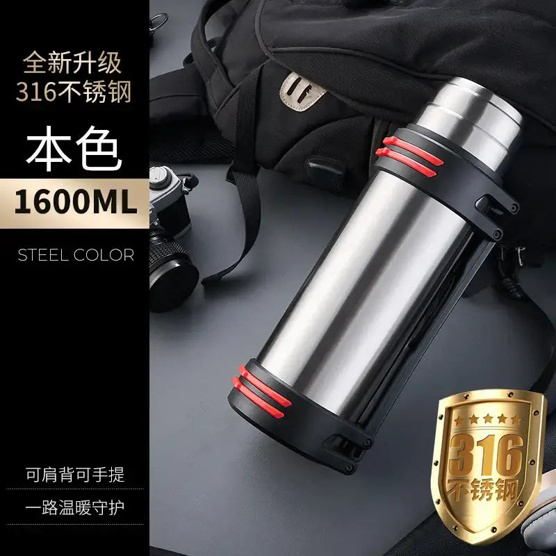 Black and red insulated stainless steel outdoor travel flask kitchen
