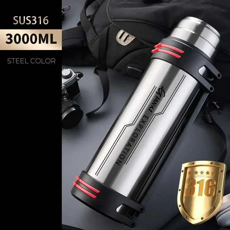 Black and red insulated stainless steel outdoor travel flask kitchen