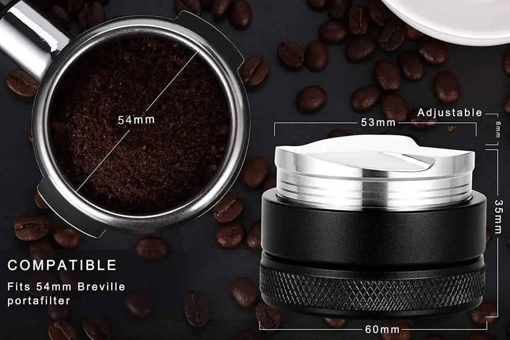 Black and silver espresso distributor coffee leveler kitchen tool