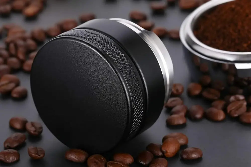 Black and silver espresso distributor coffee leveler kitchen tool