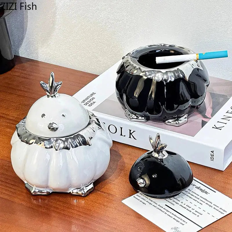 Black and silver garlic duck ceramic pumpkin ashtray living room decor