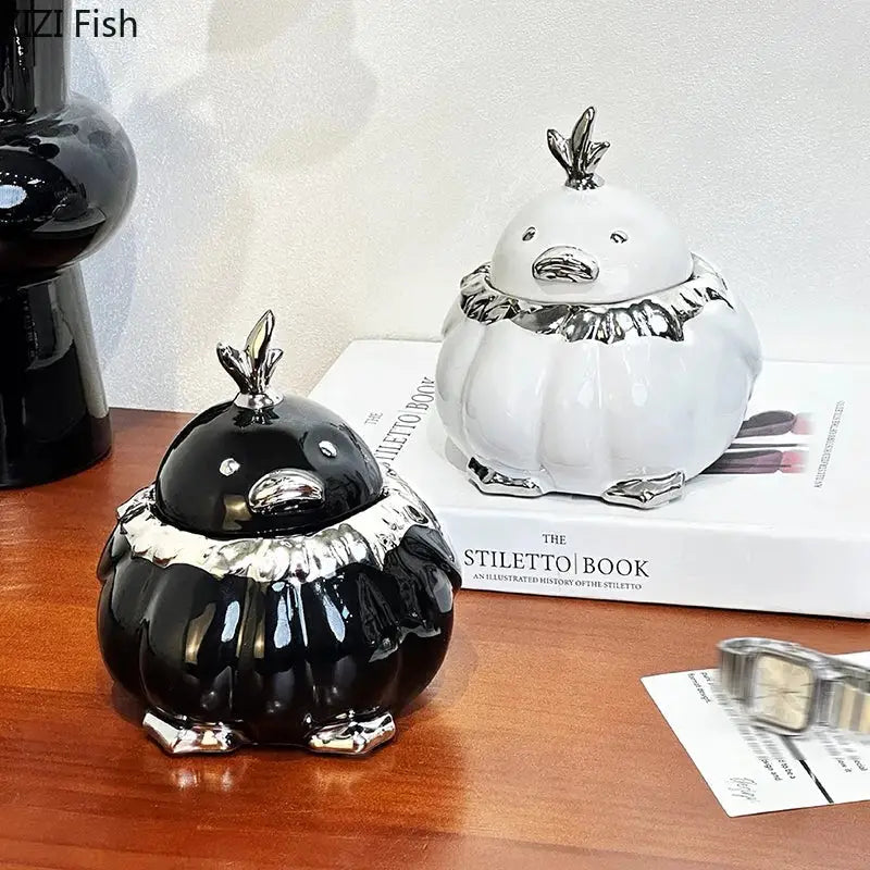 Black and silver garlic duck ceramic pumpkin ashtray living room decor